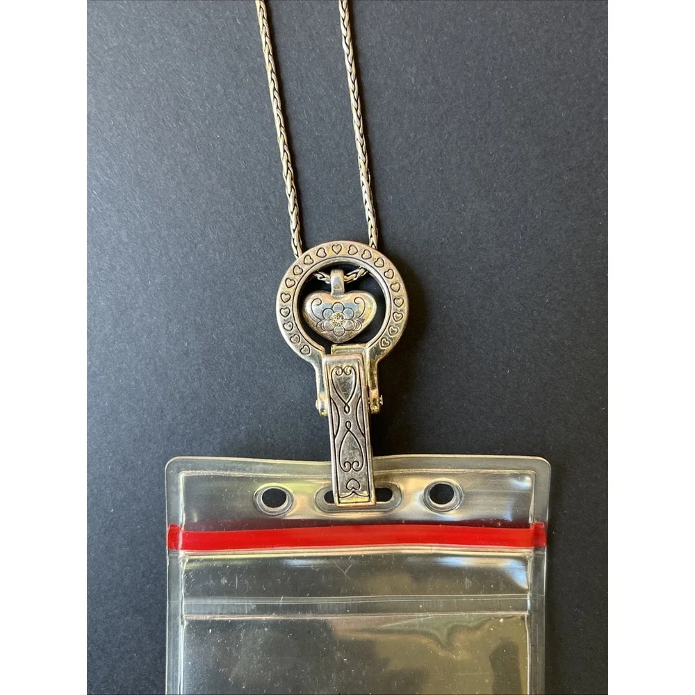 Brighton Floating Heart Badge Lanyard ID Holder Silver Plated Retired 32